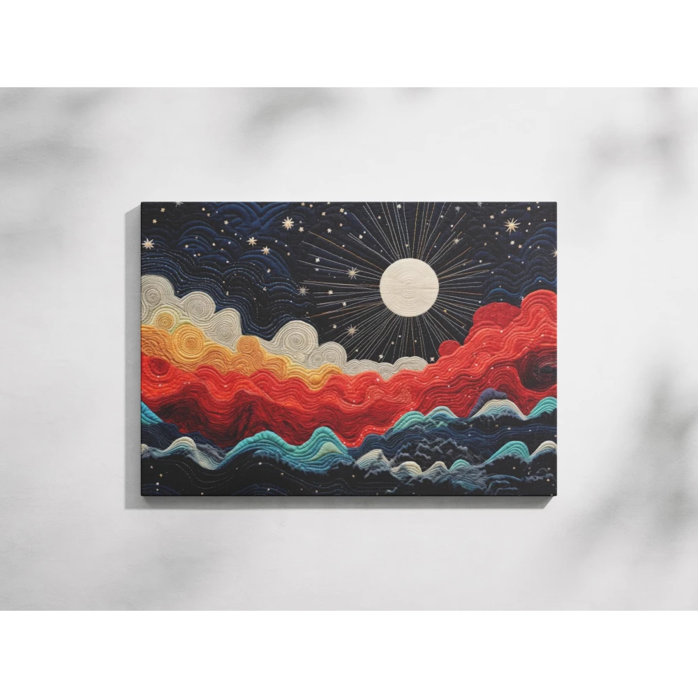 FURNISHUB The Moon in the Glittery Sky (Pattern Art) | Bright and Cheerful Wall Decor to Illuminate Your Surroundings | Canvas Painting to Light up your House