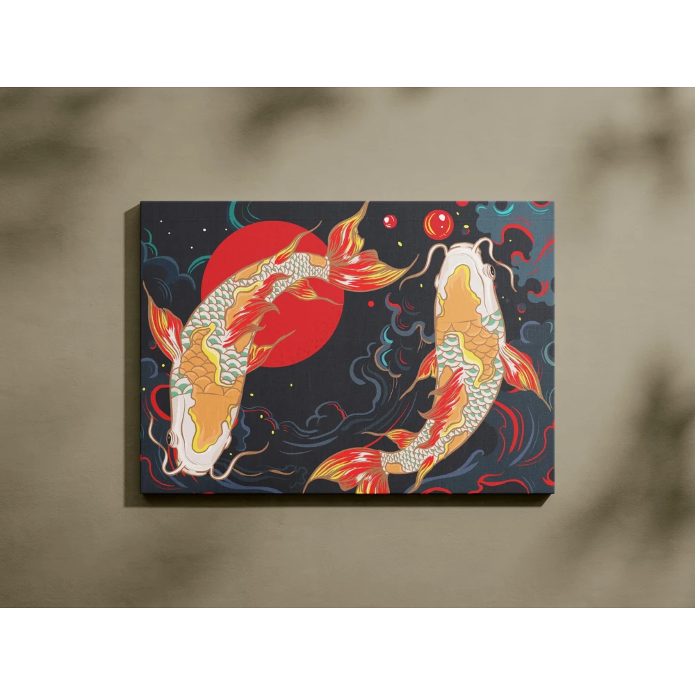Furnishub Graceful Koi Carp Fish Duo: Circle of Serenity | Art Print Celebrating Harmony and Elegance in Nature