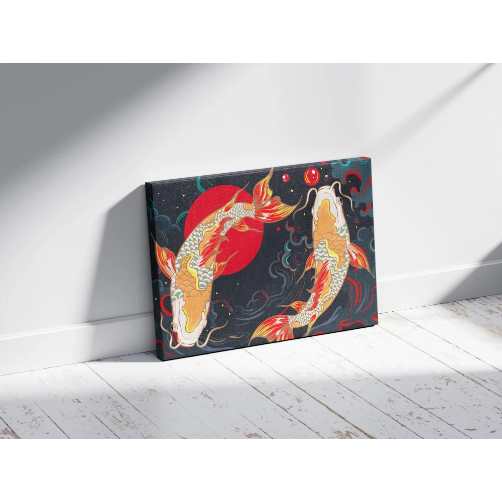 Furnishub Graceful Koi Carp Fish Duo: Circle of Serenity | Art Print Celebrating Harmony and Elegance in Nature