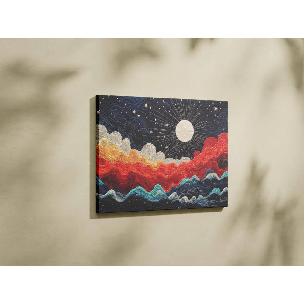 FURNISHUB The Moon in the Glittery Sky (Pattern Art) | Bright and Cheerful Wall Decor to Illuminate Your Surroundings | Canvas Painting to Light up your House