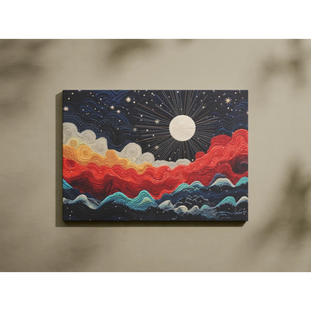 FURNISHUB The Moon in the Glittery Sky (Pattern Art) | Bright and Cheerful Wall Decor to Illuminate Your Surroundings | Canvas Painting to Light up your House