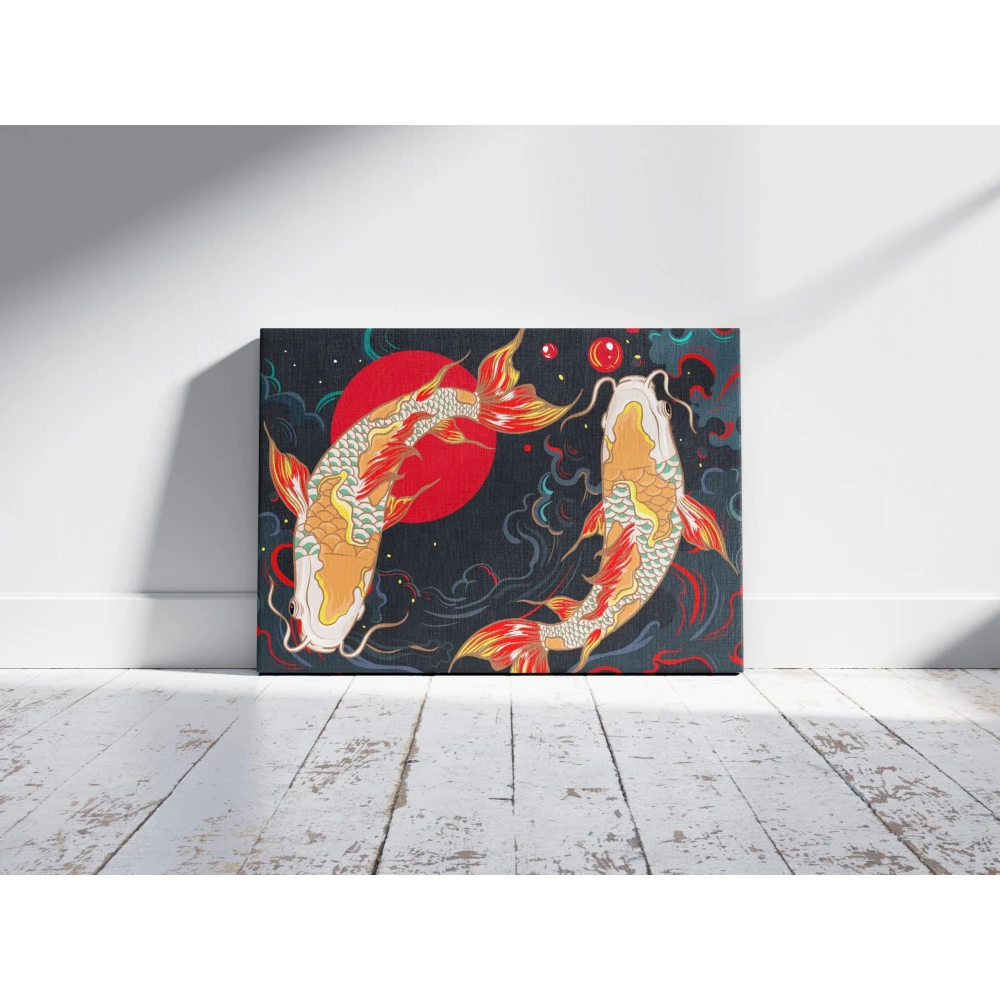Furnishub Graceful Koi Carp Fish Duo: Circle of Serenity | Art Print Celebrating Harmony and Elegance in Nature