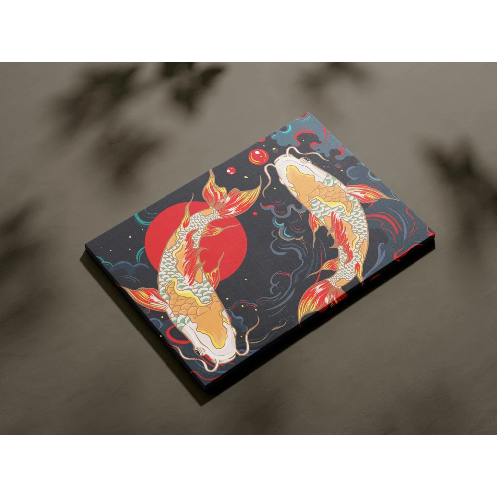 Furnishub Graceful Koi Carp Fish Duo: Circle of Serenity | Art Print Celebrating Harmony and Elegance in Nature