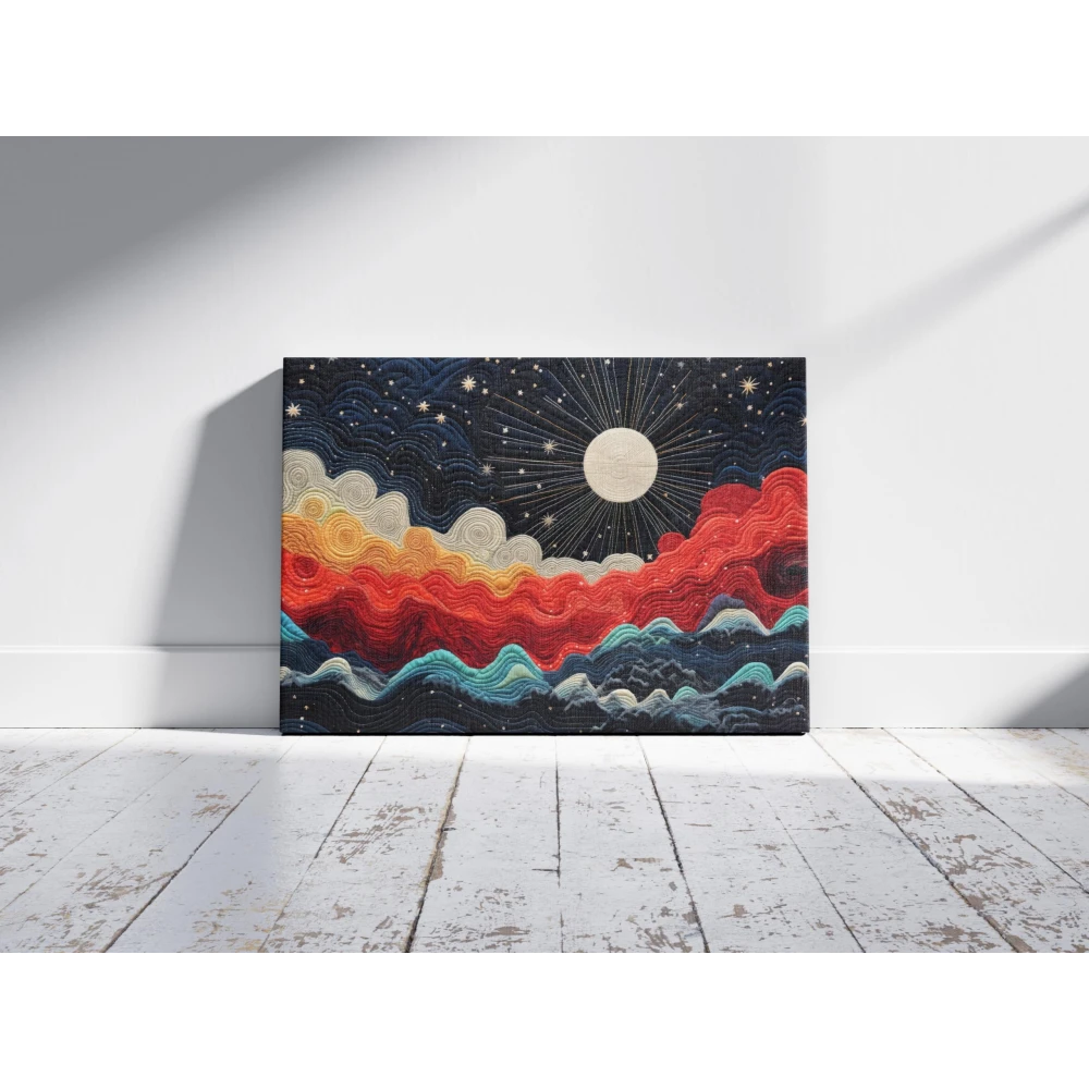 FURNISHUB The Moon in the Glittery Sky (Pattern Art) | Bright and Cheerful Wall Decor to Illuminate Your Surroundings | Canvas Painting to Light up your House
