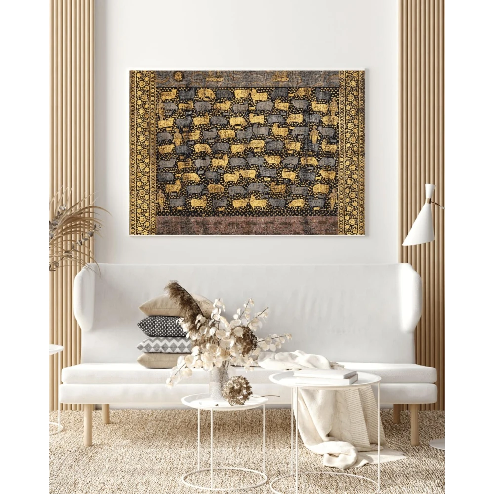 FURNISHUB DECOR Pichwai Cows Canvas - Indian Regional Art Work Living Room Canvas Krishna Wall art home and Cafe Decoration - Canvas Painting Office Café Home Wall Decor Framed Gift