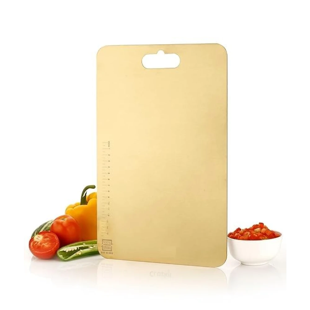 Palomino Stainless Steel Chopping Board for Kitchen | Heavy-Duty Cutting Board for Vegetables, Fruits, Meats | Vegetable Chopper Boards | Premium Metal Chopping Board (31x21cm) -Gold