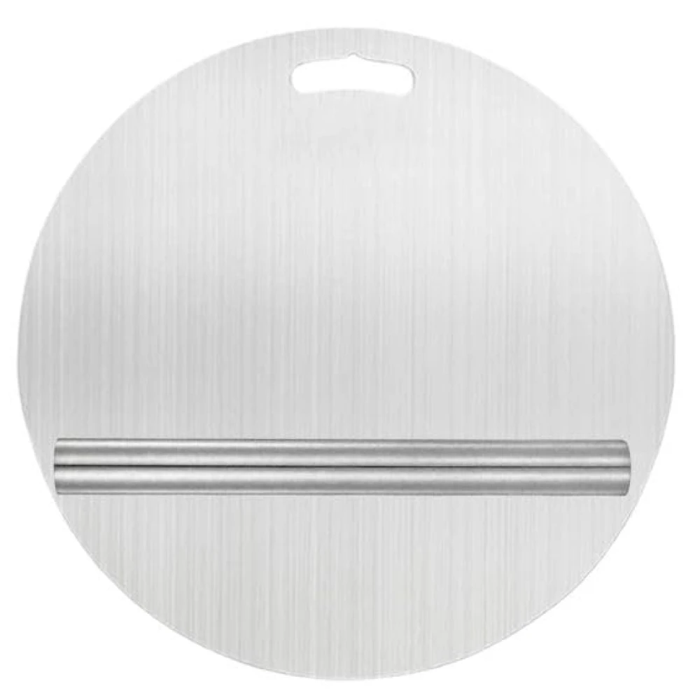 Homify Stainless Steel Round Chopping Board & Rolling Pin | Non-Slip, Round Edge, Rust-Proof | Ideal for Fruits, Meat & Veggies (31CM)