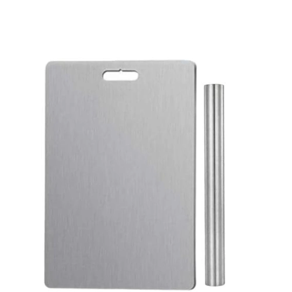 Palomino Stainless Steel Chopping Board & Rolling Pin | Non-Slip, Round Edge, Rust-Proof | Ideal for Fruits, Meat & Veggies (35CMx25CM)