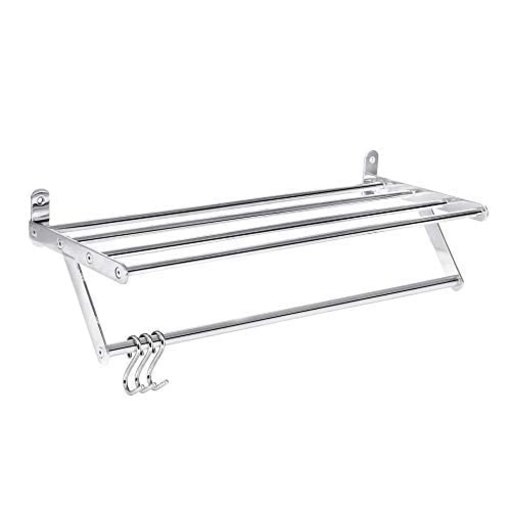 Palomino Stainless Steel Wall Mounted Cloth Drying Rack Stand Hanger Towel Bar Stand with 5 Bars with 3 Extra Hooks for Bathroom|Balcony|Kitchen