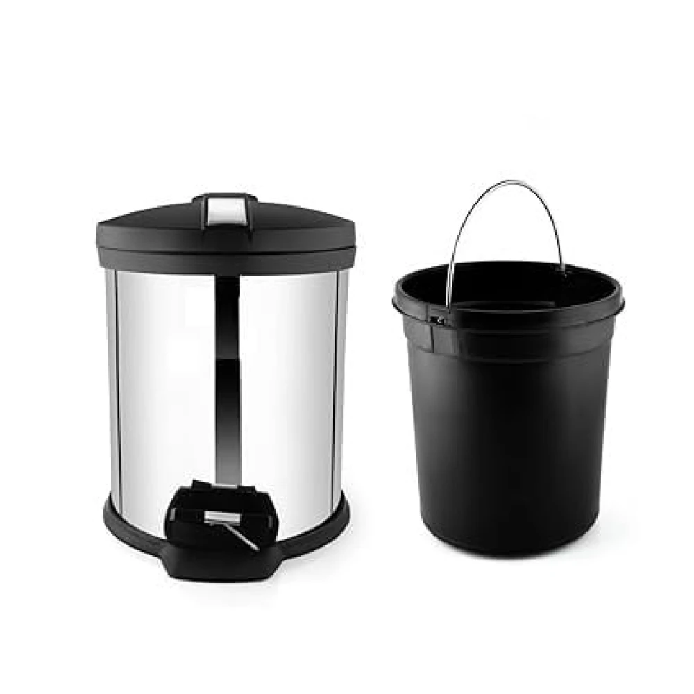 Palomino Stainless Steel Plain Pedal Dustbin with Lid And Bucket| Trash Can for Home, Bathroom, Outdoor, Indoor, Kitchen, Bedroom, Office
