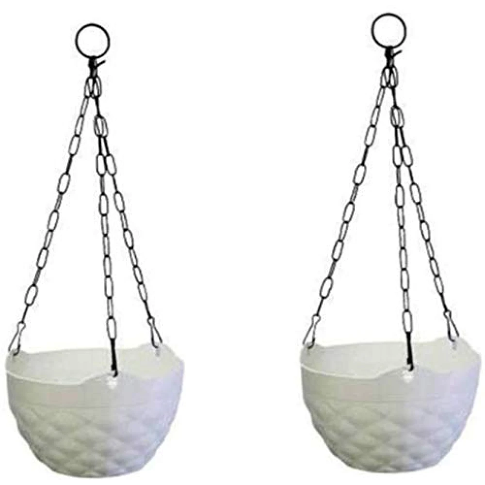 Palomino Hanging Diamond Planters Indoor Outdoor Hanging Flower Plant Pot with Hanging Chain (Pack of 2) Plant Container (Plastic, External Height - 11 cm) Plant Container Set (Pack of 2, Plastic)