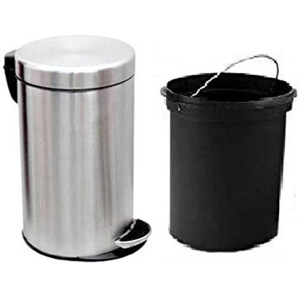Palomino Stainless Steel Plain Pedal Dustbin/Plain Pedal Garbage Bin with Plastic Bucket- 5Liter