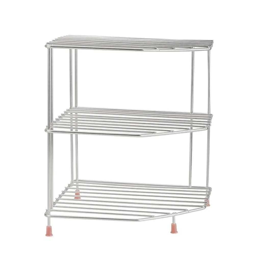 Palomino 3-Tier Stainless Steel Kitchen Organizer Rack Corner Shelf Rack for Kitchen Storage | Plate & Bowl Holder | Kitchen Steel Rack Stand for Sink, Slab, and Cabinet,Free Standing