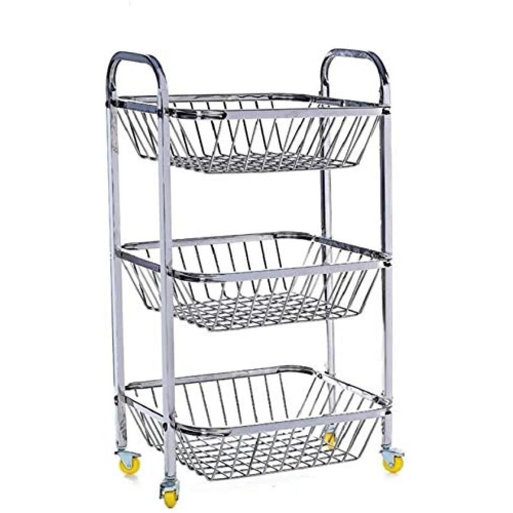 Palomino Stainless Steel 3 Layer Fruit and Vegetable Kitchen Basket Trolley - Square
