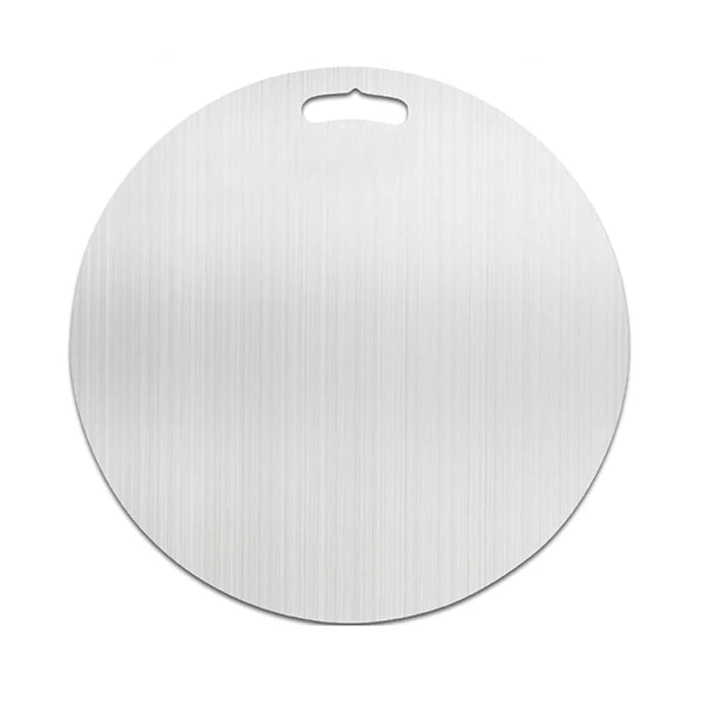 Palomino Round Shape Stainless Steel Chopping Cutting Metal Board for Kitchen | Chopping Board for Vegetables Breads and Meats Boards | Heavy Duty Safe Durable (Size: 31cm Diameter*1.5mm Thick)
