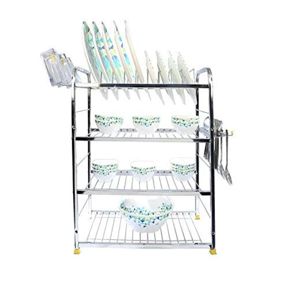 Palomino Stainless Steel 4 Shelf Wall Mount Kitchen Utensils Rack | Dish Rack with Plate & Cutlery Stand | Modular Kitchen Storage Rack | Kitchen Organizer for home (18x24 inches)