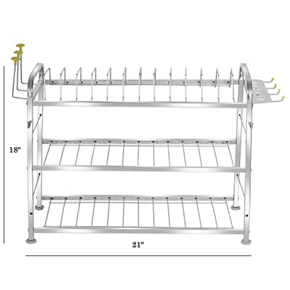 Homify Wall Mount Kitchen Utensils Dish Rack | Stainless Steel Utensil Rack/Stand | Dish Stand/Holder | Kitchen Organizer | Utensils Rack with Plate & Cutlery Stand (18 x 21)