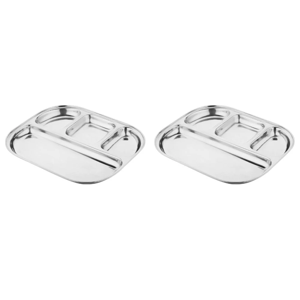 Palomino 4 in 1 Stainless Steel Plates with Compartments | Tiffin Plates | Idli Sambhar Plates | Partition Plates | Breakfast Plate | Steel Plates for Lunch/Dinner (Set of 2)