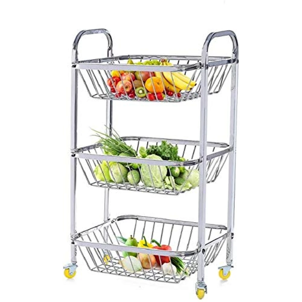 Palomino Stainless Steel 3 Layer Fruit and Vegetable Kitchen Basket Trolley - Square