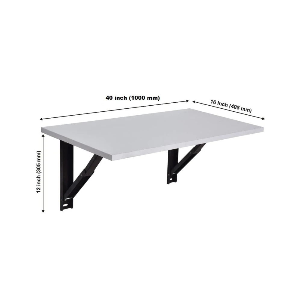 Palomino Wall Mounted Engineered Wood Foldable Study Table with Free Wallshelf-Activity, Games, Bedside Laptop Folding Table (Glossy Finish White - 40 inch x 16 inch)