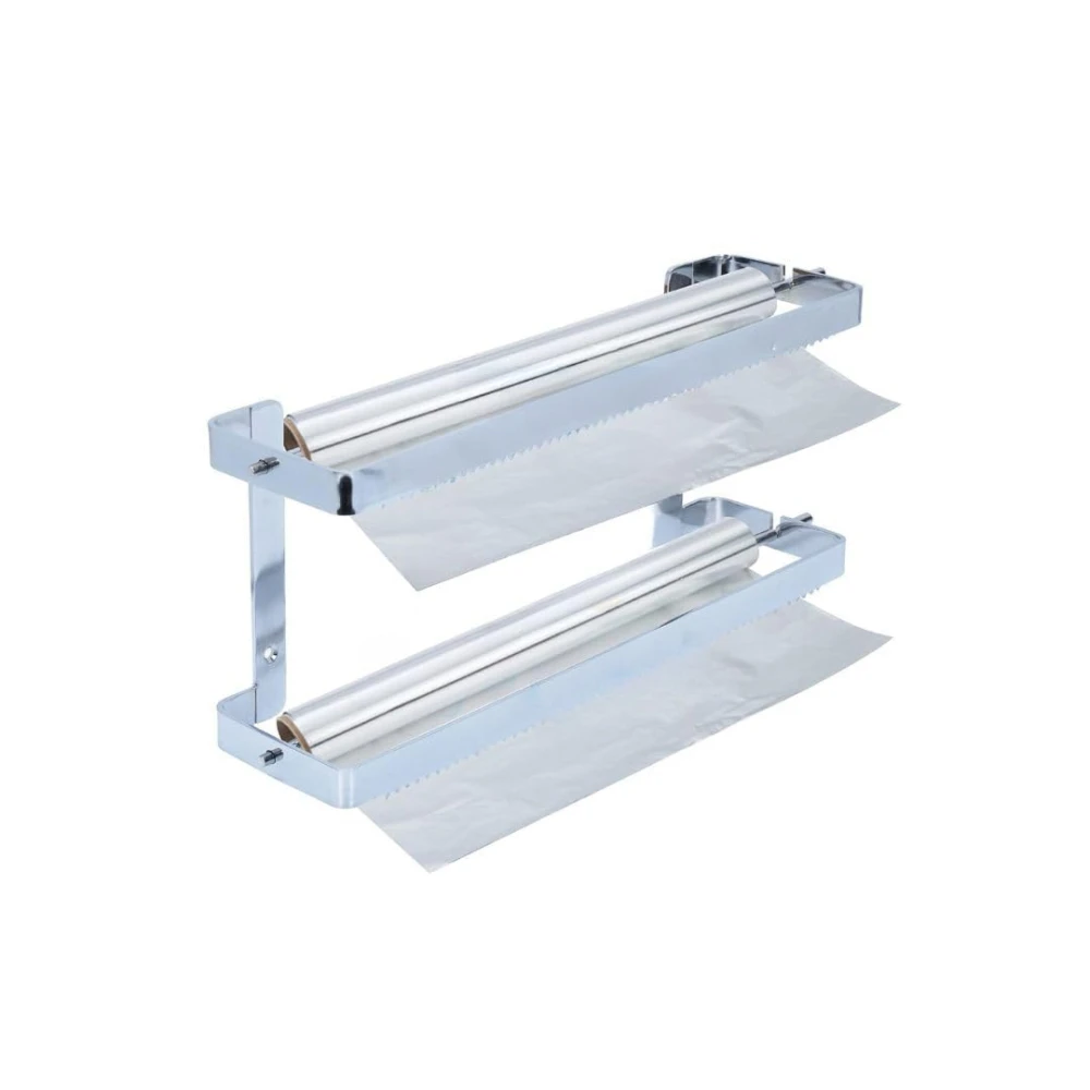 Palomino Silver Foil Paper Stand with Cutter for Kitchen Wall Mounted Doil Paper Cutter (Double)