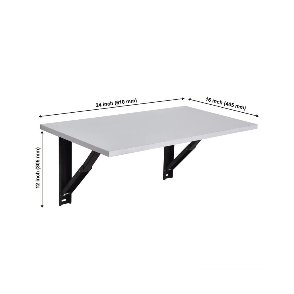 Palomino Wall Mounted Engineered Wood Foldable Study Table with Free Wallshelf-Activity, Games, Bedside Laptop Folding Table (Glossy Finish White - 24 inch x 16 inch)