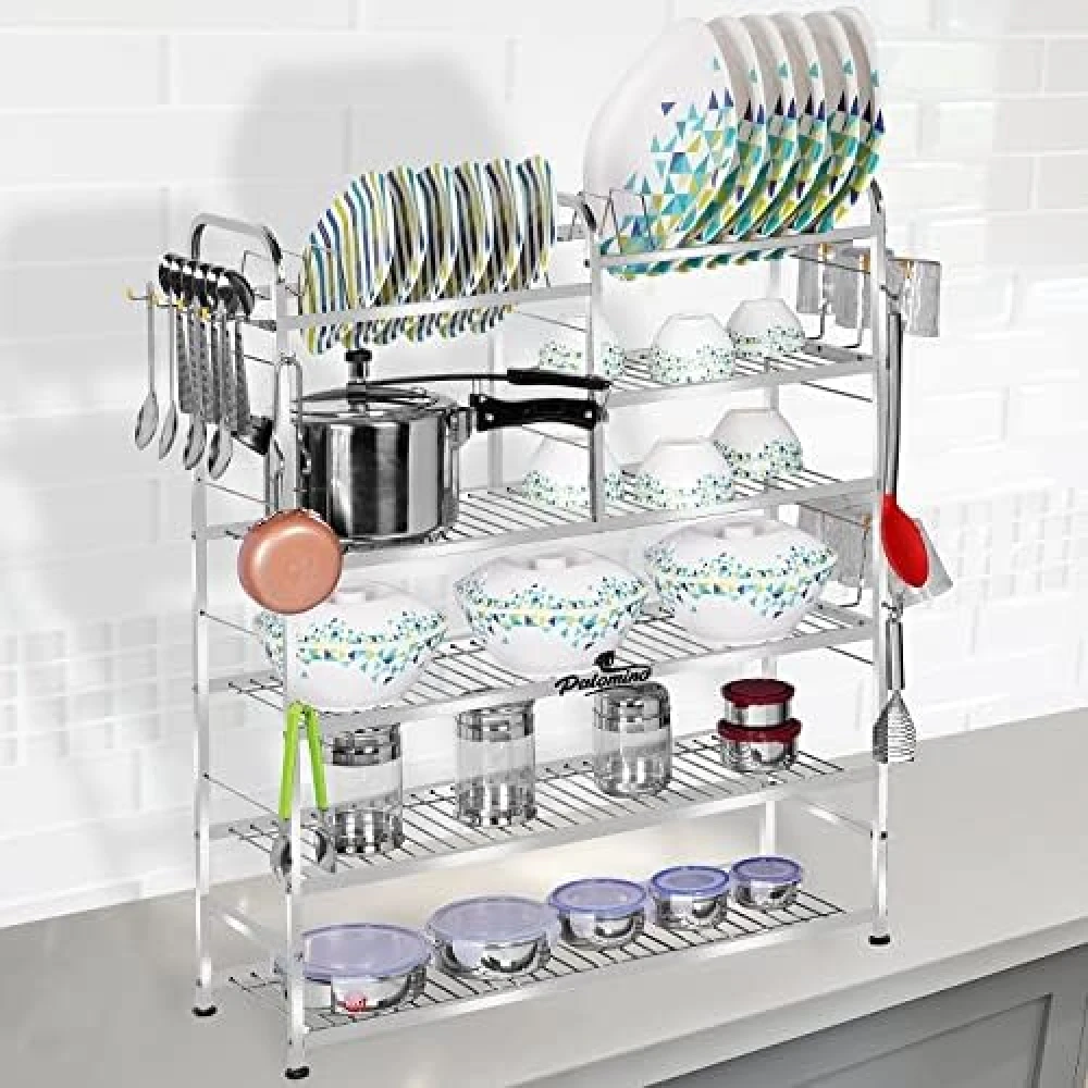Homify Wall-Mounted Dish Shelf | Stainless Steel Storage Rack | Plate, Cutlery & Utensil Organizer | 36x30 Inch Tiered Holder