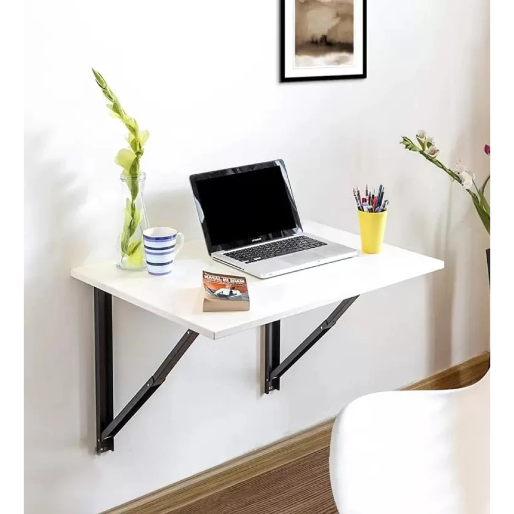 Palomino Wall Mounted Engineered Wood Foldable Study Table with Free Wallshelf-Activity, Games, Bedside Laptop Folding Table (Glossy Finish White - 40 inch x 16 inch)