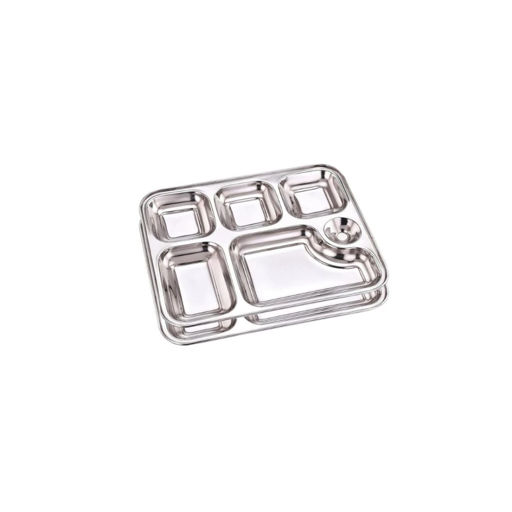 Palomino 6 in 1 Stainless Steel Plates with Compartments | Tiffin Plates | Idli Sambhar Plates | Partition Plates | Breakfast Plate | Steel Plates for Lunch/Dinner
