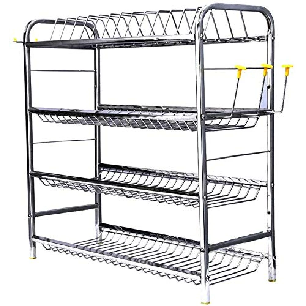 Palomino Stainless Steel 4 Layer Kitchen Rack Wall Mount Kitchen Dish Rack Plate Cutlery Stand/Kitchen Utensils Rack for Modern Kitchen Steel Kitchen Rack (24*24)