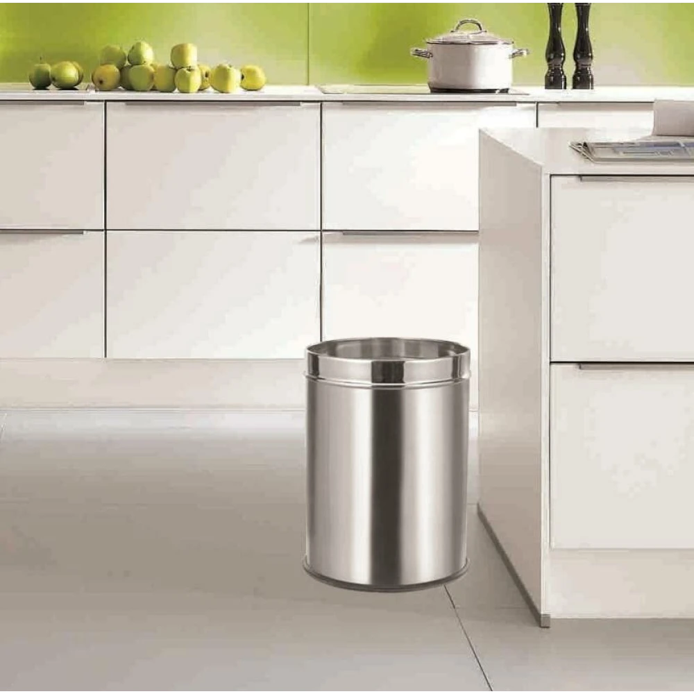 Palomino Dustbin Stainless Steel Plain Dustbin 7L Waste Bin Trash Bin Garbage Steel Dustbin (Silver)