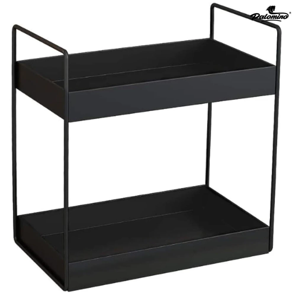 Palomino 2-Tier Metal Standing Spice Rack Storage Organizer, Bathroom Countertop Storage Shelf Cosmetic Organizer and Home and Kitchen Spice Rack (Black)