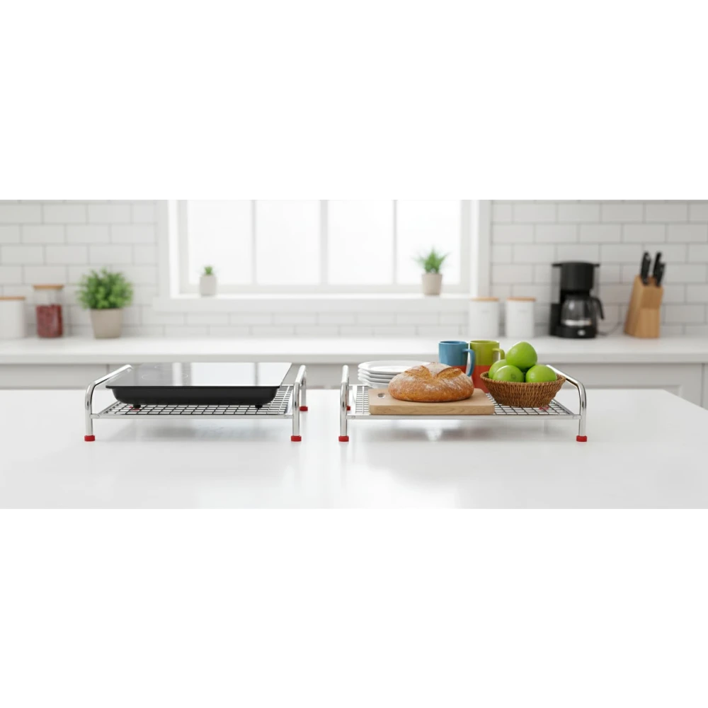 Palomino Heavy-Duty Stainless Steel Shelf | Countertop Storage Organizer for Induction Cooktop, Office Supplies, & Toiletries Rack- (Pack of 2)