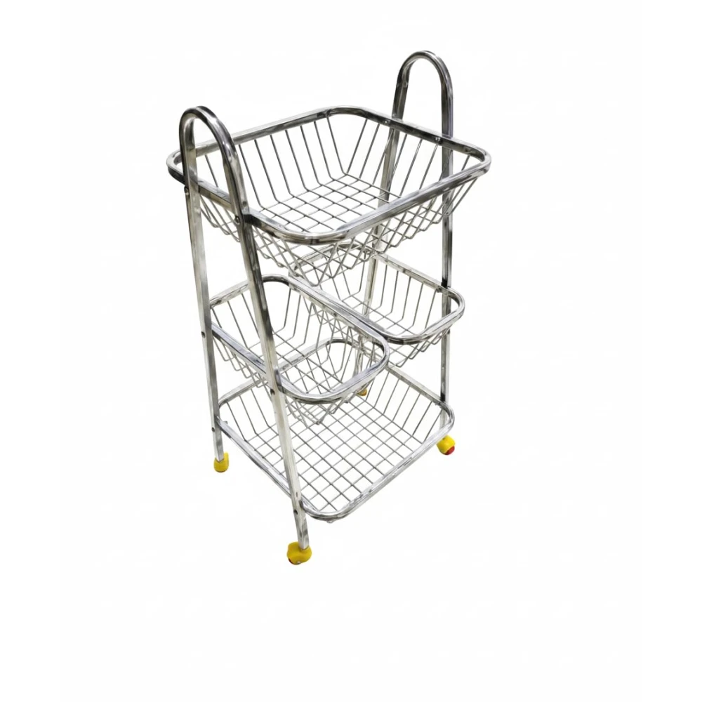 Palomino Stainless Steel Fruit & Vegetable Kitchen Trolley | Vegetable Basket | Fruit Basket | Vegetable Stand for Kitchen Storage | Onion Potato Rack for Kitchen (PYRAMID-3SHELF, 3 Shelf)
