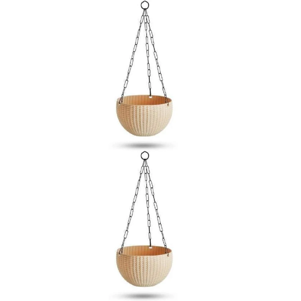 Palomino Hanging Euro Basket Planters Indoor/Outdoor Hanging Flower Plant Pot with Hanging Chain (Pack of 2) Plant Container (Plastic, External Height - 11cm) Plant Container Set