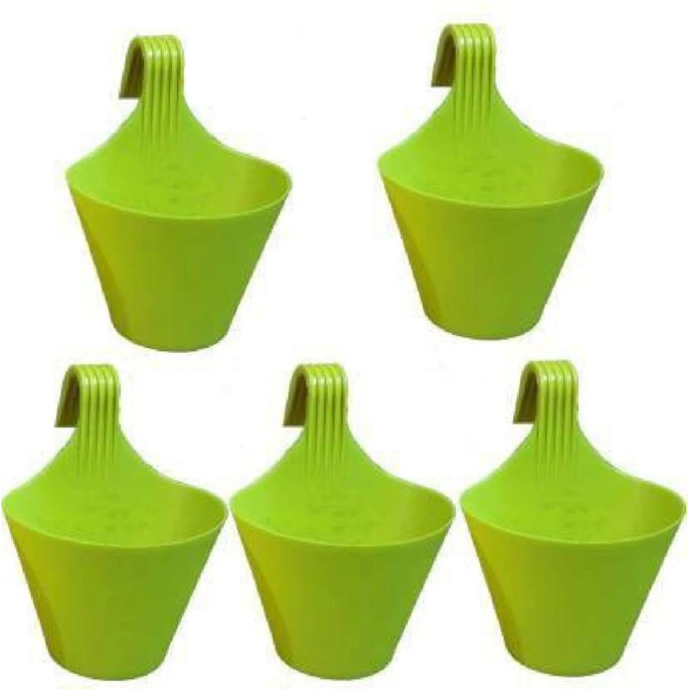 Homify Railing Hook Pot (Set of 5) Railing Planter Plant Container Set (Pack of 5, Plastic) Plant Container Set (Pack of 5, Plastic)