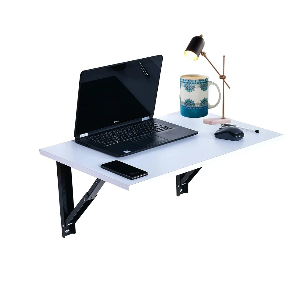 Palomino Wall Mounted Engineered Wood Foldable Study Table with Free Wallshelf-Activity, Games, Bedside Laptop Folding Table (Glossy Finish White - 24 inch x 16 inch)