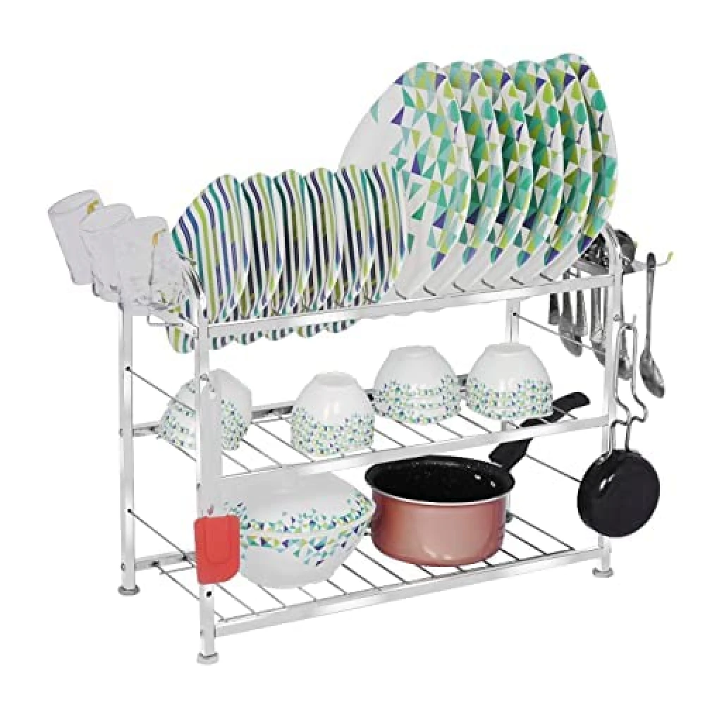 Homify Wall Mount Kitchen Utensils Dish Rack | Stainless Steel Utensil Rack/Stand | Dish Stand/Holder | Kitchen Organizer | Utensils Rack with Plate & Cutlery Stand (18 x 21)