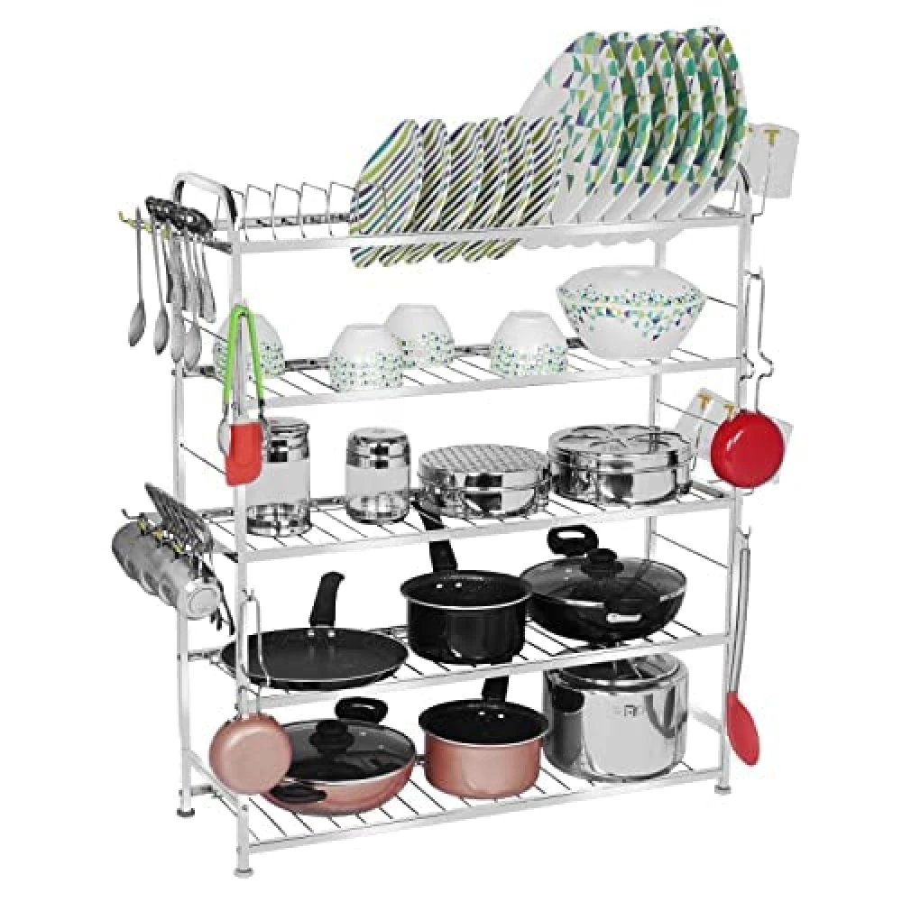 Homify Wall Mount Kitchen Utensils Dish Rack | Stainless Steel Utensil Rack/Stand | Dish Stand/Holder | Kitchen Organizer | Utensils Rack with Plate & Cutlery Stand (36 x 30)