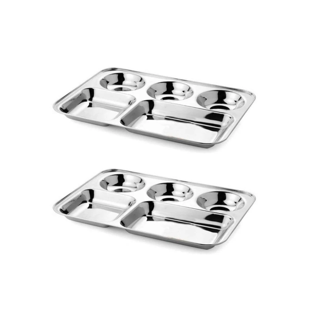 Palomino 5 in 1 Stainless Steel Plates with Compartments | Tiffin Plates for Office | Idli Sambhar Plates | Partition Plates | Breakfast Plate | Steel Plates for Lunch/Dinner
