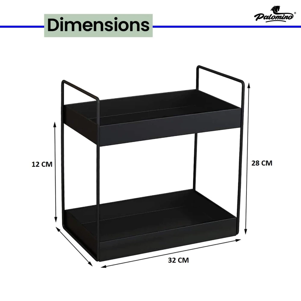 Palomino 2-Tier Metal Standing Spice Rack Storage Organizer, Bathroom Countertop Storage Shelf Cosmetic Organizer and Home and Kitchen Spice Rack (Black)
