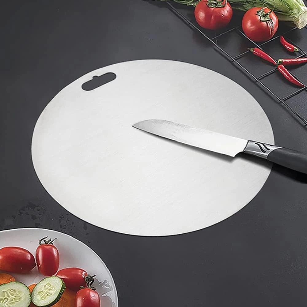 Palomino Round Shape Stainless Steel Chopping Cutting Metal Board for Kitchen | Chopping Board for Vegetables Breads and Meats Boards | Heavy Duty Safe Durable (Size: 31cm Diameter*1.5mm Thick)