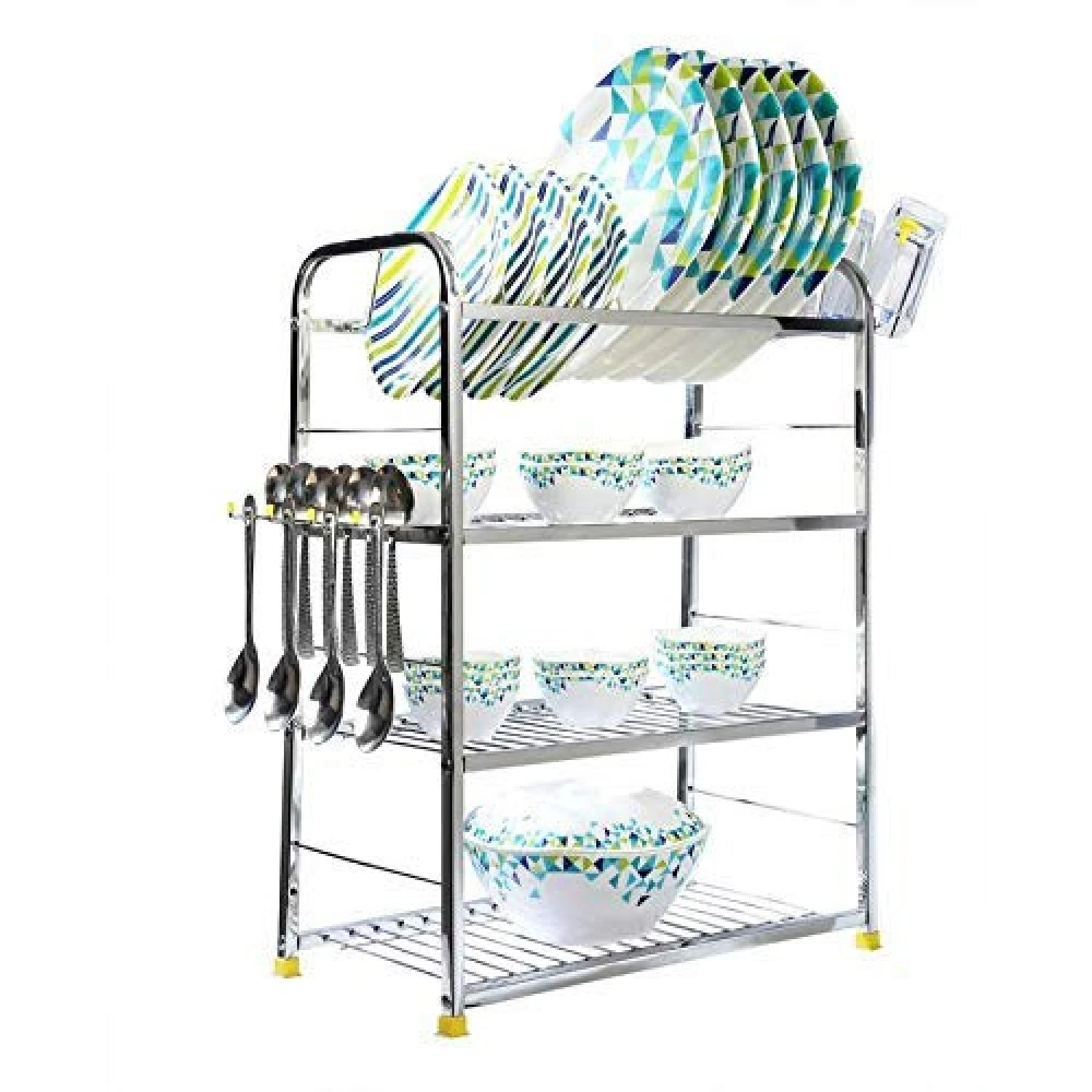 Palomino Stainless Steel 4 Shelf Wall Mount Kitchen Utensils Rack | Dish Rack with Plate & Cutlery Stand | Modular Kitchen Storage Rack | Kitchen Organizer (18 x 24 inches)
