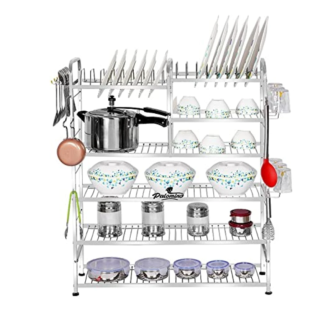 Palomino Wall Mount Dish Rack | Stainless Steel Kitchen Shelf | Utensil Holder & Plate Organizer | Cutlery Stand with Tiered Design (36 x 30 Inches)