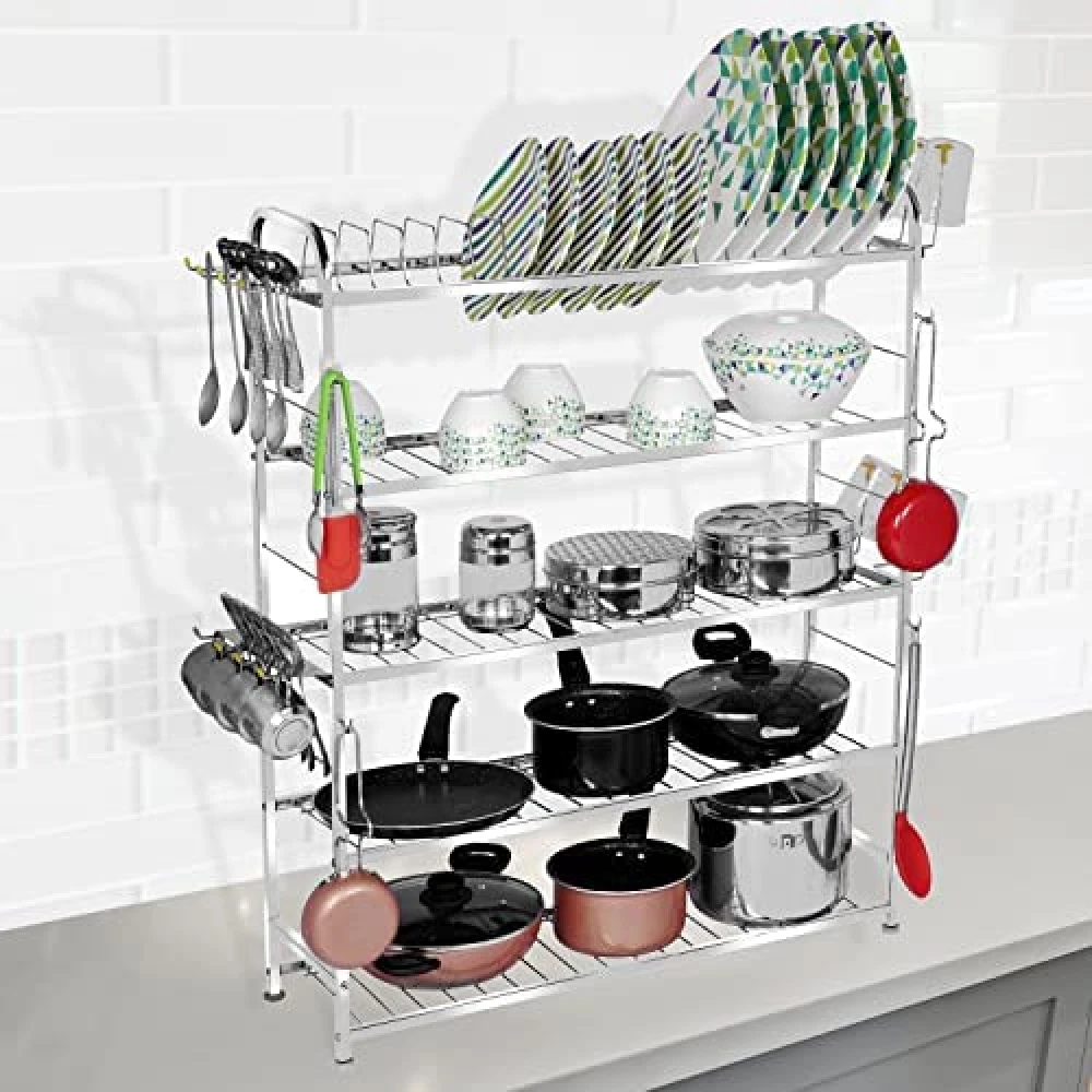 Homify Wall Mount Kitchen Utensils Dish Rack | Stainless Steel Utensil Rack/Stand | Dish Stand/Holder | Kitchen Organizer | Utensils Rack with Plate & Cutlery Stand (36 x 30)