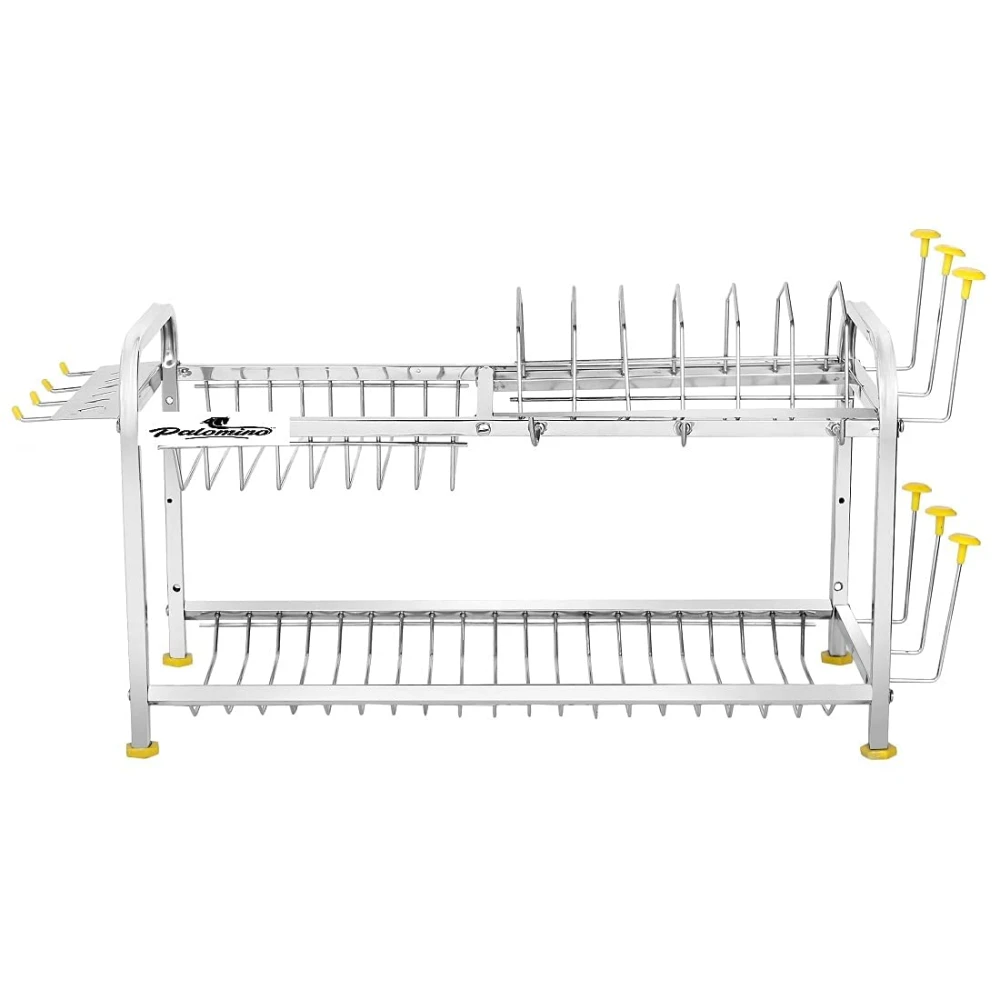Palomino 2 Layer Stainless Steel Wall Mount Kitchen Dish Rack Plate Cutlery Stand (12 x 21 in, Silver color)