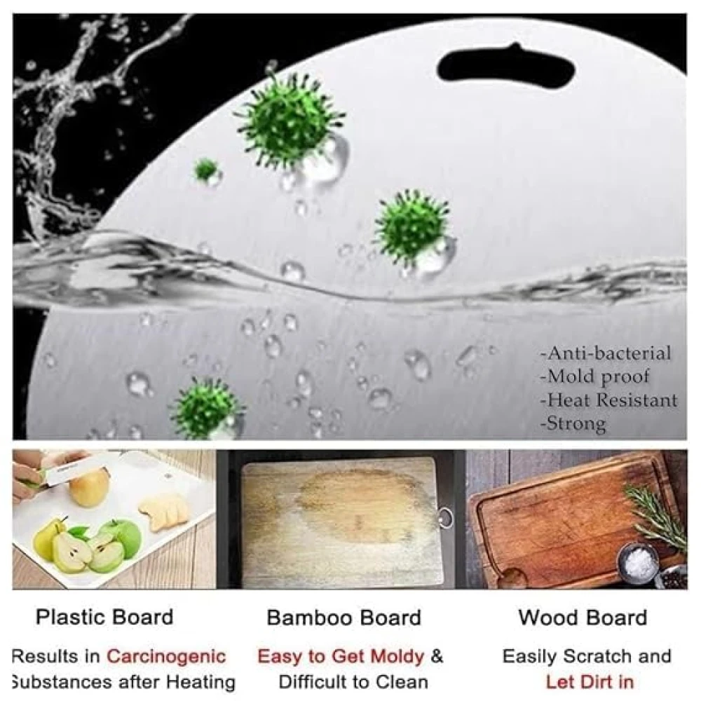 Homify Stainless Steel Round Chopping Board & Rolling Pin | Non-Slip, Round Edge, Rust-Proof | Ideal for Fruits, Meat & Veggies (31CM)