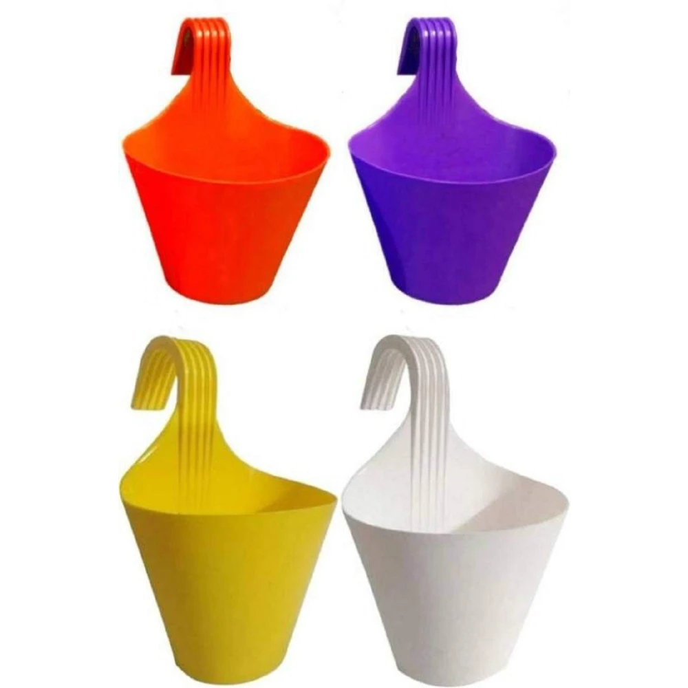 Homify Railing Hook Pot (Set of 4) Railing Planter Plant Container Set (Pack of 4, Plastic) Plant Container Set (Pack of 4, Plastic)