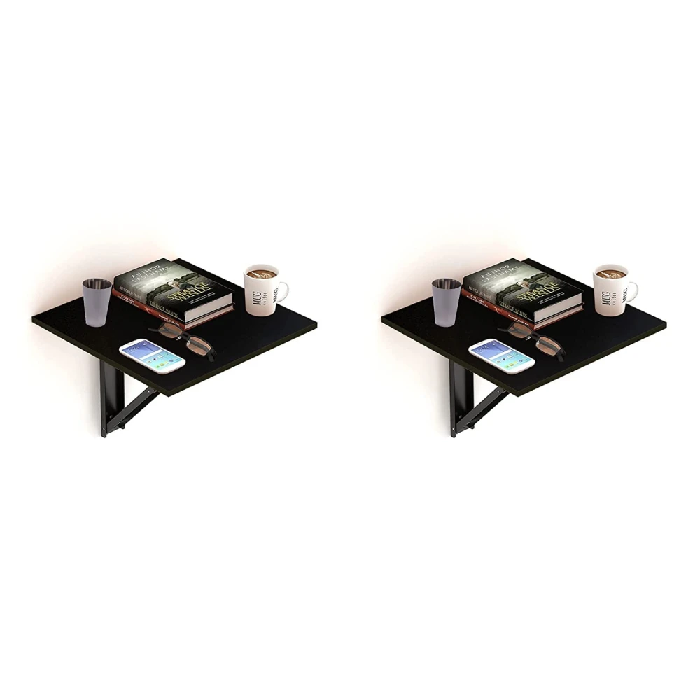 Palomino Wooden Wall Mounted Folding Coffee and Tea Table, Drop-Leaf Folding Bed Side Table and Study, Mini Laptop Table for Home, Living Room, Office Table Desk Workstation Side Desk, Brown(2pc)