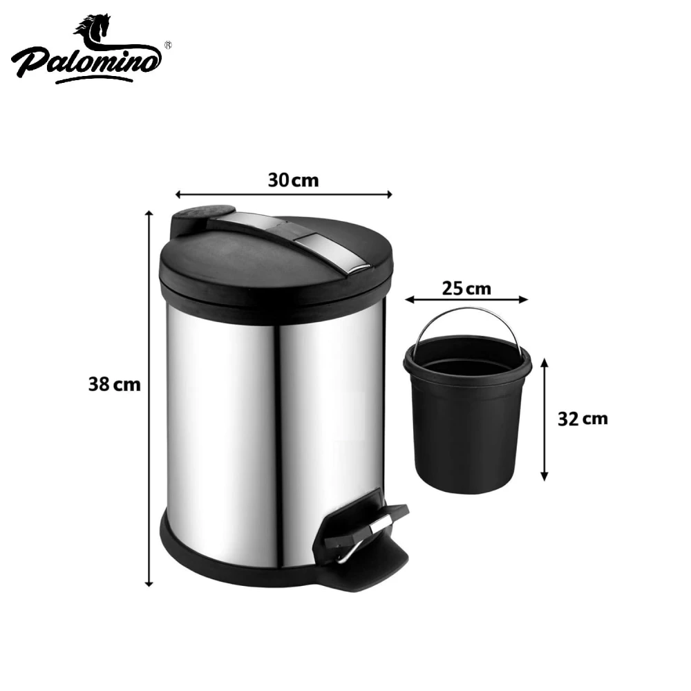 Palomino Stainless Steel Plain Pedal Bin with Plastic Bucket And Lid | Garbage Bin Trash Can Dustbin with Lid Round Shape Dustbin For Home, Bathroom, Kitchen, Office